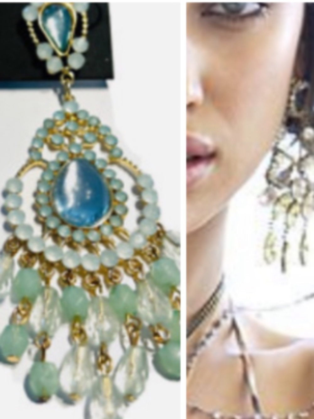 Ashley Cooper Gold-Tone Aqua Blue and Light Green Teardrop Chandelier Earrings
